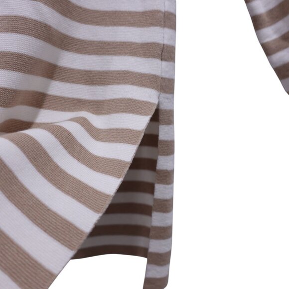 NWT Ann Taylor Cardigan Sweater Sz S Tan Cream Striped Knit Open Front Collared - Picture 5 of 12